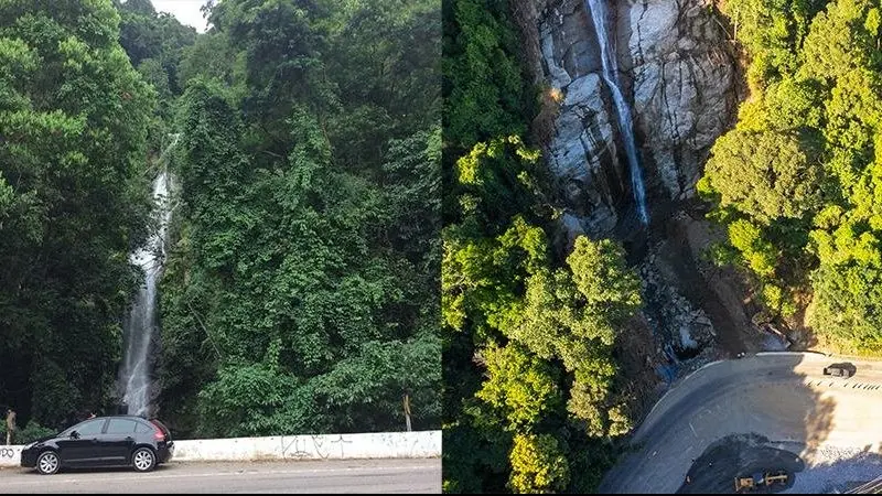 Cachoeira de Toque-Toque Grande, que desce pela pedra ao lado da Rodovia Rio-Santos