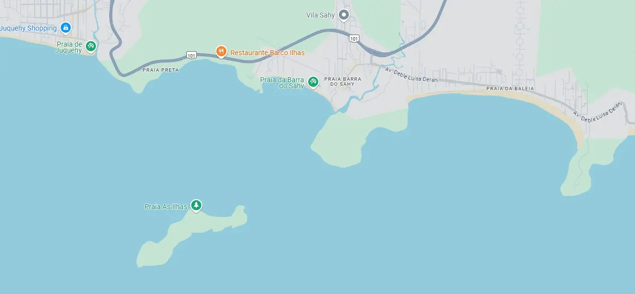 Mapa de As Ilhas, em frente à Barra do Sahy, em São Sebastião
