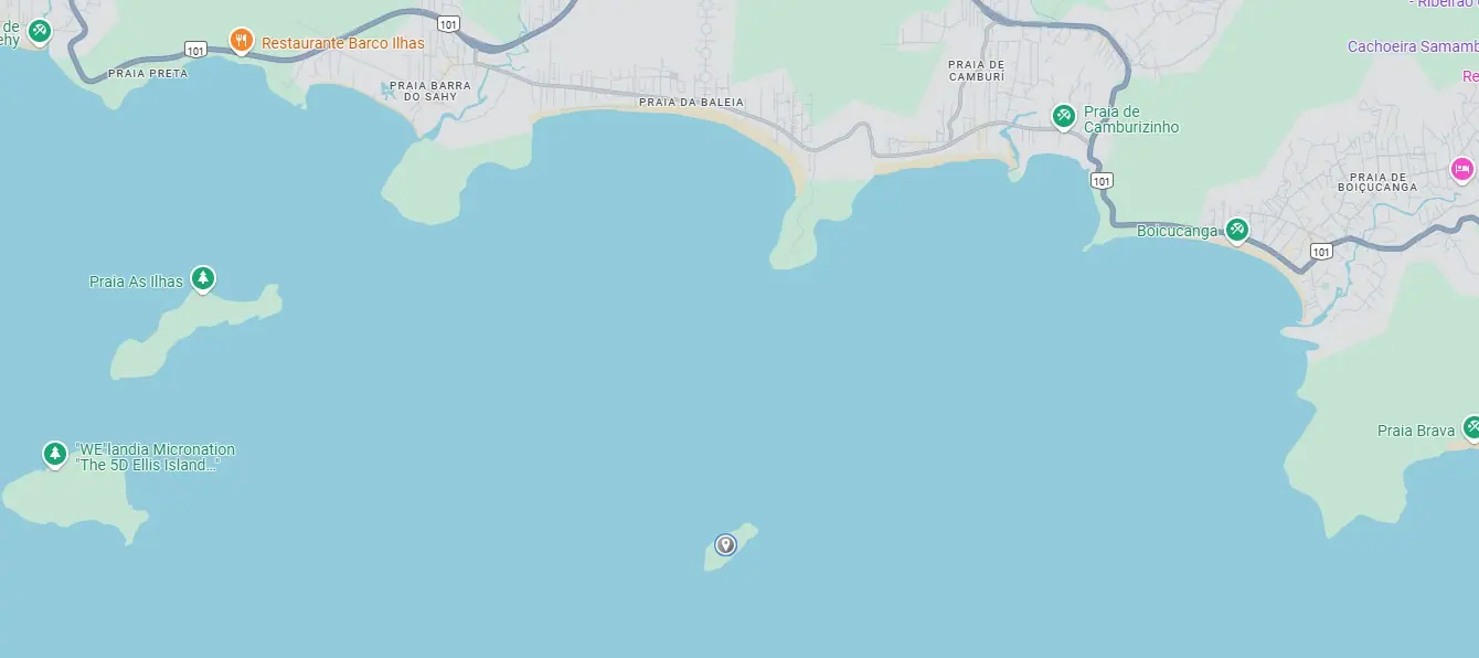 Mapa da Ilha dos Gatos, em frente a Camburi e Boiçucanga