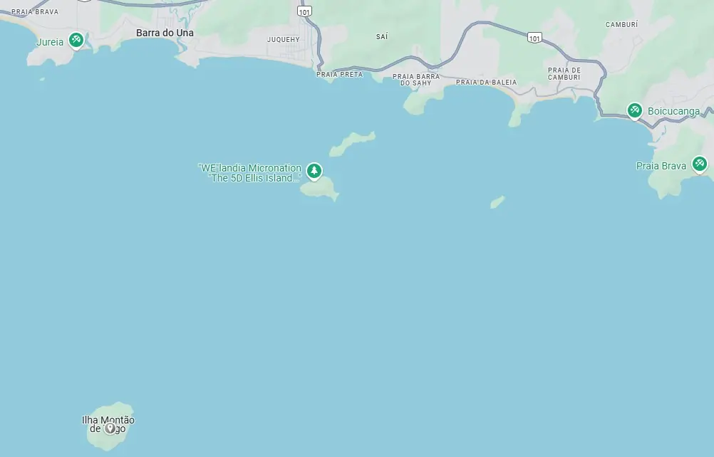 Mapa com a Ilha de Montão de Trigo em alto-mar, diante da Costa Sul de São Sebastião
