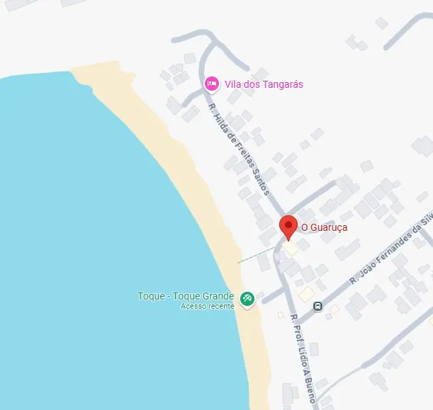 Mapa do quiosque e peixaria O Guaruçá, na praia de Toque-Toque Grande