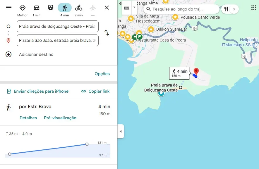 Mapa da trilha de 4 minutos até a Praia Brava de Boiçucanga Oeste